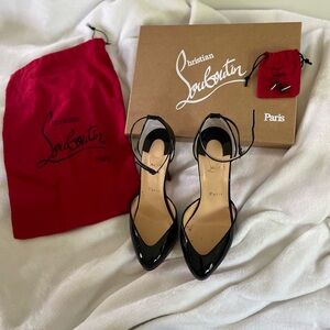 Christian Louboutin black ankle strap Dollyla 100 patent high heel shoe - used